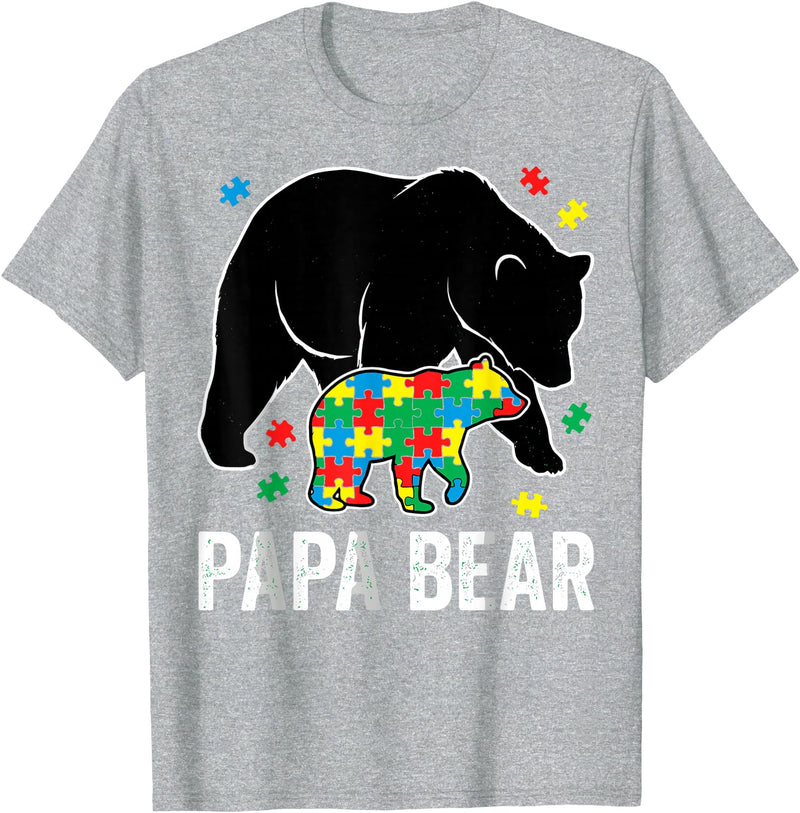 Autism Awareness Neurodiversity Support Apparel Papa Bear Autism Awareness Puzzle Neurodiversity Support T-Shirt - Heather Grey