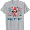 Patriotic Pig 4th of July Design Happy 4th of July Patriotic Pig Animals Lovers Fireworks T-Shirt - Heather Grey