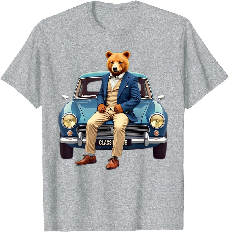 Teddy Bear Classic Car Tees Enjoy Cool Teddy Bear With Classic Car Graphic Designs Fun T-Shirt - Heather Grey