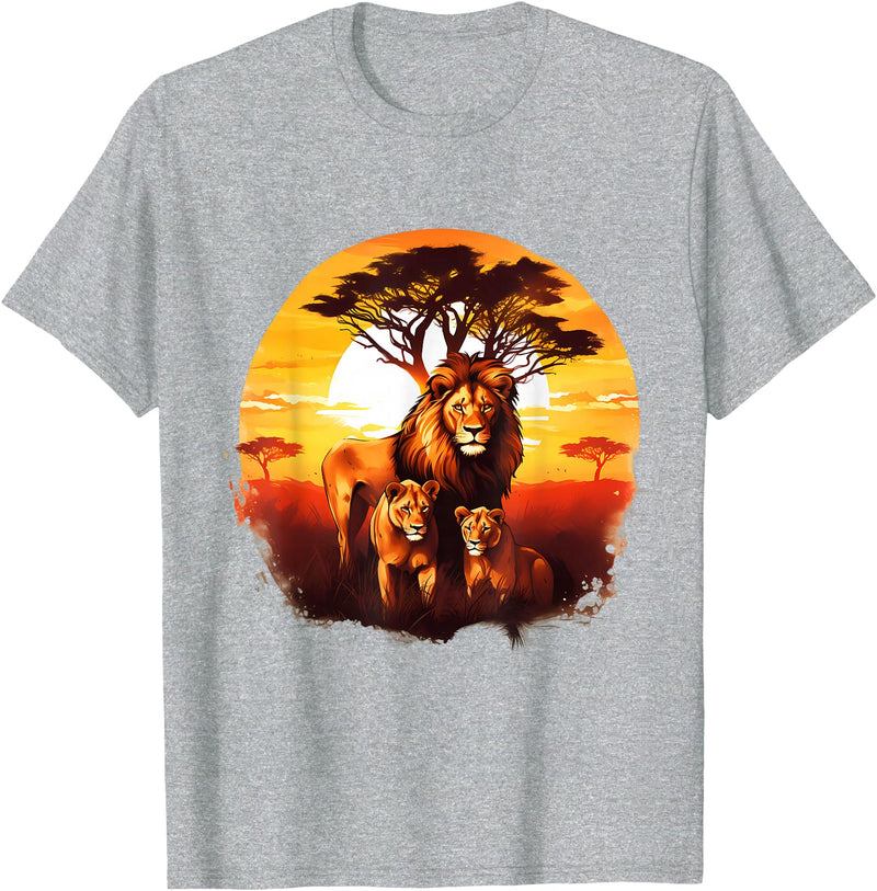 Safari Animal Art Lion Wildlife Safari Tiger African Animal Lovers Savanna T-Shirt - Heather Grey