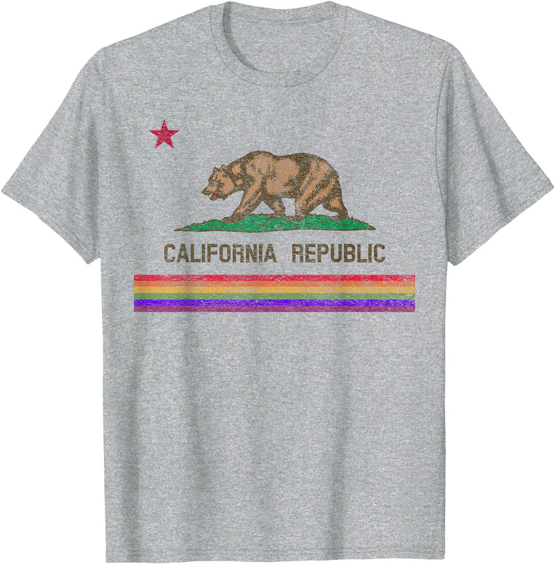 CALIFORNIA STATE FLAG LGBTQ GAY PRIDE RAINBOW TEES CALIFORNIA STATE FLAG BEAR LGBTQ GAY PRIDE RAINBOW PARADE T-Shirt - Heather Grey
