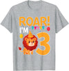 Lion 3rd Birthday Gift Roar I'm 3 Birthday Lion Theme 3 Year Old Lion Lover T-Shirt - Heather Grey