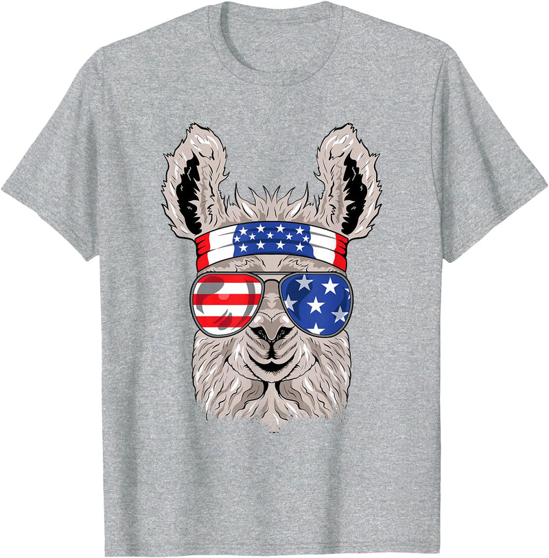 Mega USA Patriotic Animal Shirts USA Patriotic Llama Shirt - July 4th T-shirt - Alpaca T-Shirt - Heather Grey