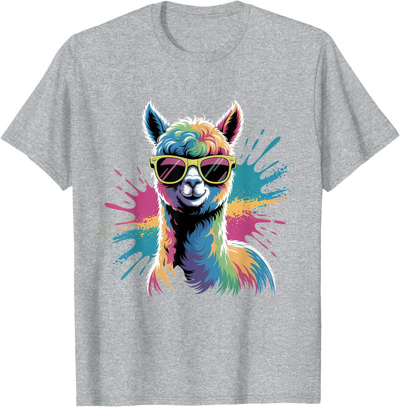 Funny Llama Lover Graphics Funny Llama Alpaca with Sunglasses Animal Graphic T-Shirt - Heather Grey