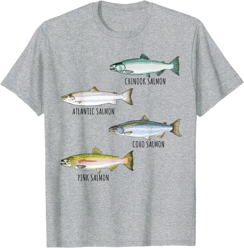 Do You Know Fish Co. Fish Species Biology Different Types Of Salmons Fishing T-Shirt - Heather Grey