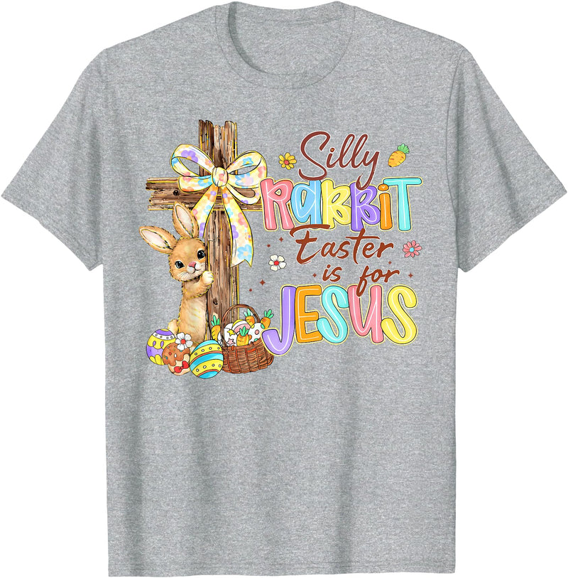 Silly Rabbit Easter Is for Jesus Bunny Cross Kids T-Shirt in Heather Grey