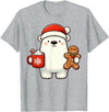Cute Polar Bear Beanie Christmas Kawaii Japanese Polar Bear Santa Hat Christmas Holiday Xmas Coffee Cookies T-Shirt - Heather Grey