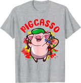 Just Pigs Please NYC Pigcasso Funny Pig Painter Painting Artist Art Lover Piggy T-Shirt - Heather Grey