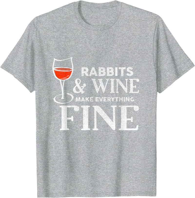 Rabbits and Wine Make Everything Fine Rabbit T-Shirt in Heather Grey