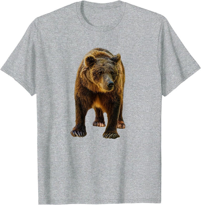 Bear Tees Grizzly Bear Vintage Graphic T-Shirt T-Shirt - Heather Grey
