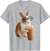 Funny Easter Bunny Drinking Iced Coffee Cute Rabbit Lovers T-Shirt in Heather Grey
