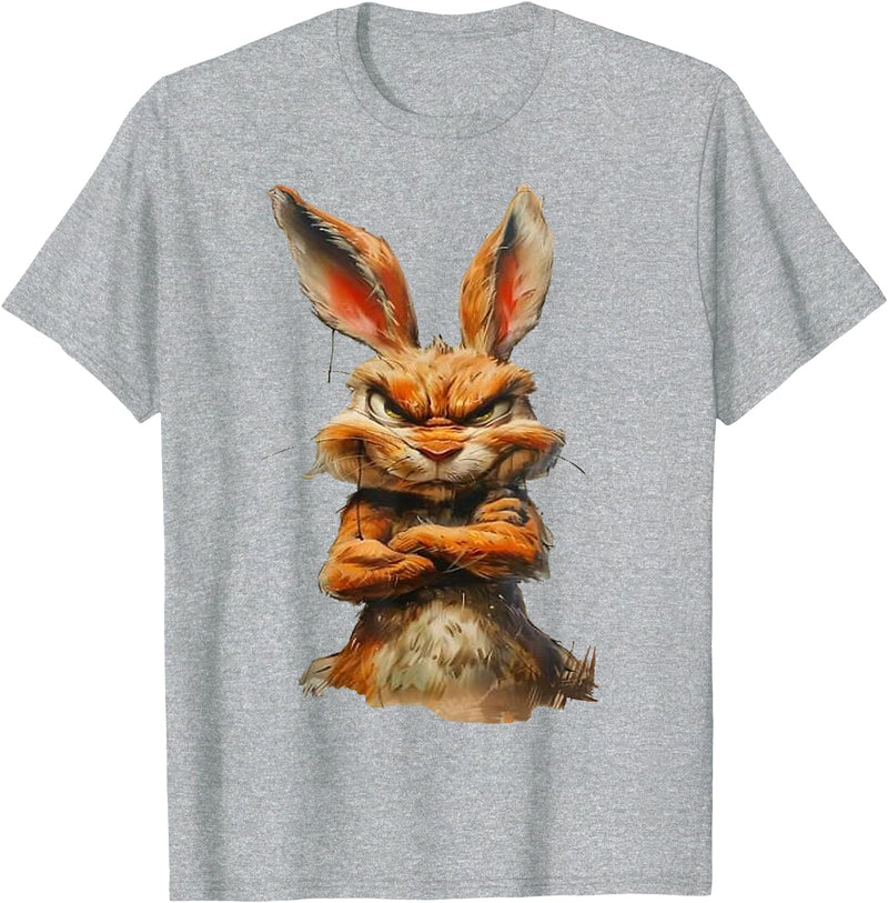 Grumpy Horror Rabbit T-Shirt in Heather Grey