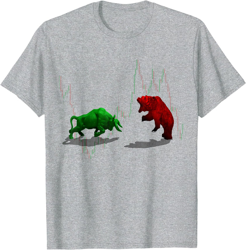 Stock Market Bulls vs Bears Graphic T-Shirt - Heather Grey