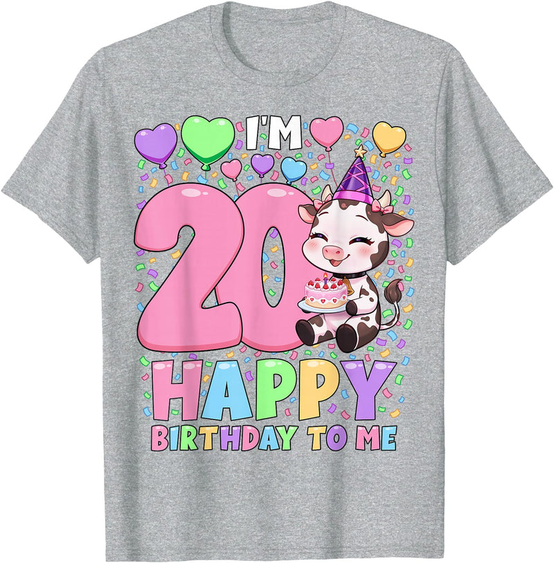 Cow Birthday Shirts By SSA.Co Farm Animal Cow Birthday Shirt | Girls 20th Birthday Cow T-Shirt - Heather Grey