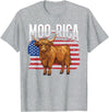 Funny Scottish Highland Cow 4th of July Scottish Highland Cow 4th of July Independence Day Moo-rica T-Shirt - Heather Grey