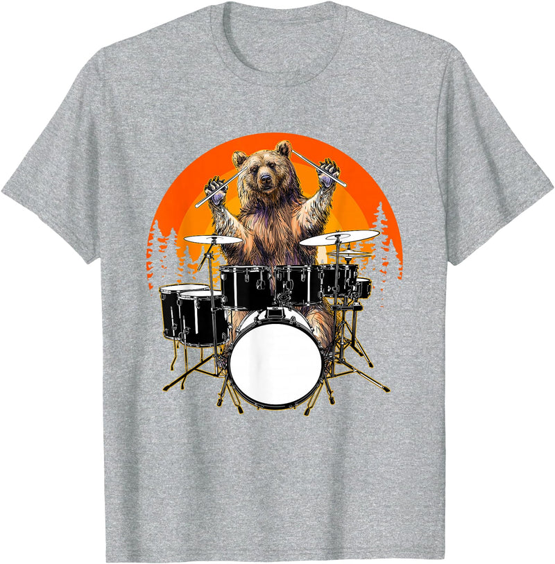 Drum Instrument Drummer Apparel Musical Animal Bear Playing Drums For Drum Lover And Musical Drummer Lover T-Shirt - Heather Grey