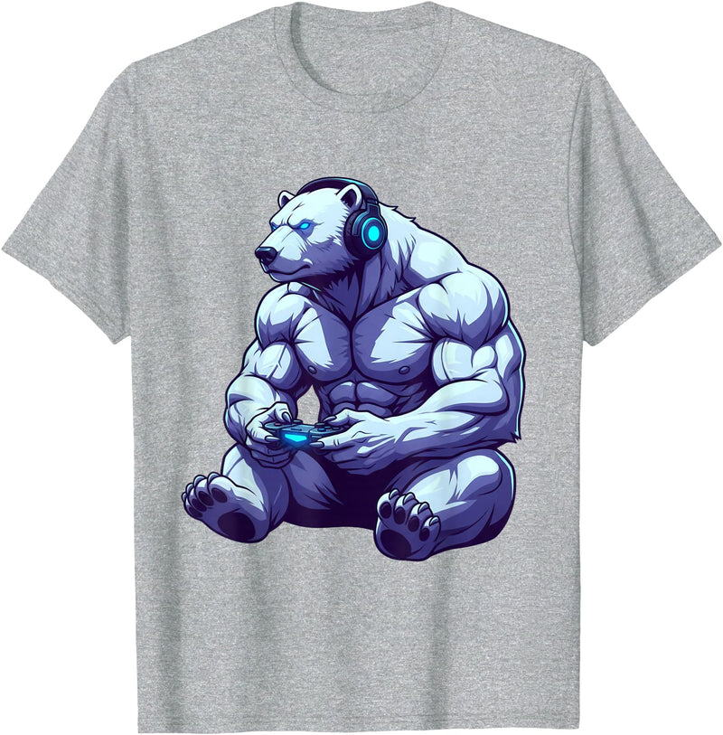 Funny Graphic Gamers tee Polar Bear Funny Video Games Polar Bear T-Shirt T-Shirt - Heather Grey