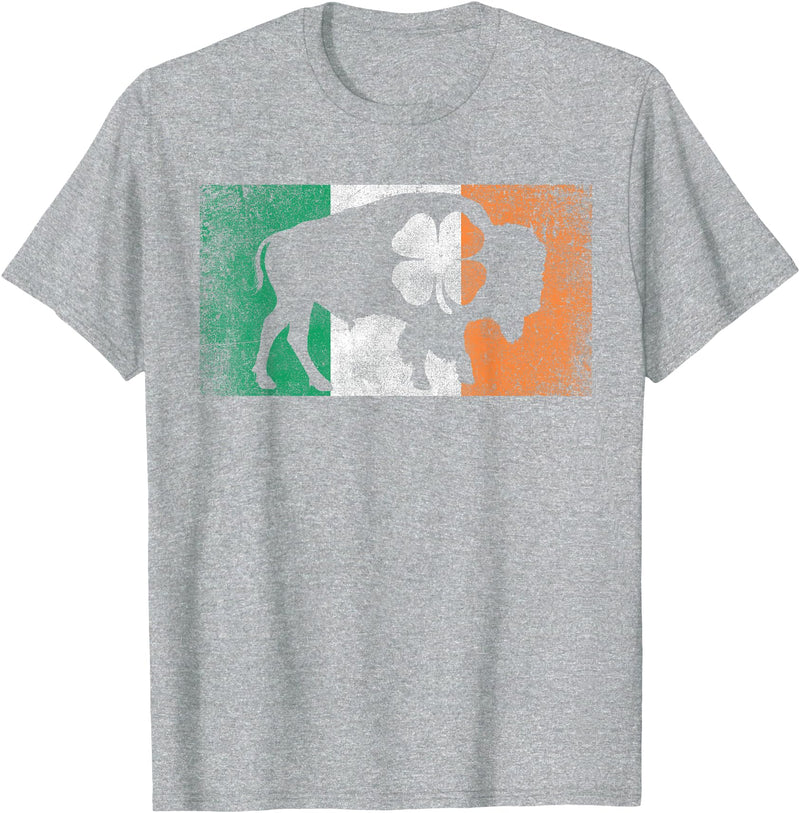 Buffalo - Saint Paddys Funny Ireland Flag Buffalo - Shamrock St. Patrick's Day Irish Flag T-Shirt - Heather Grey