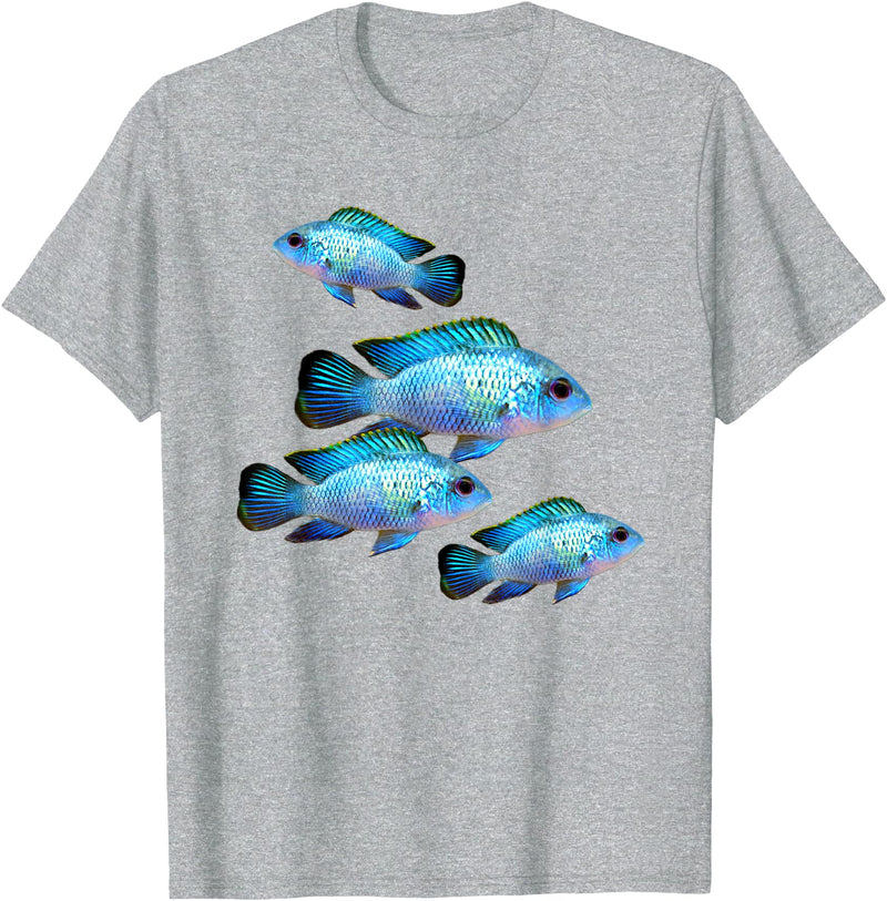 Cichlid Aquarium Tees Electric Blue Acara Cichlids Aquarium Fish Breeders Keepers T-Shirt - Heather Grey