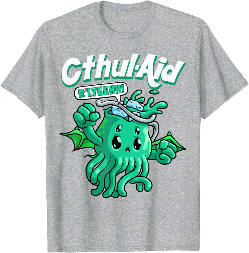 Funny Horror Apparels Cool Cthulhu Aid Funny Cthulhu R'lyeehh Cute Meme Halloween T-Shirt - Heather Grey