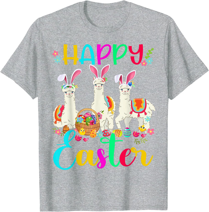 Happy Easter Three Llama Wearing Bunny Ear Happy Easter Llama Lover Three Llama Wearing Bunny Ear T-Shirt - Heather Grey
