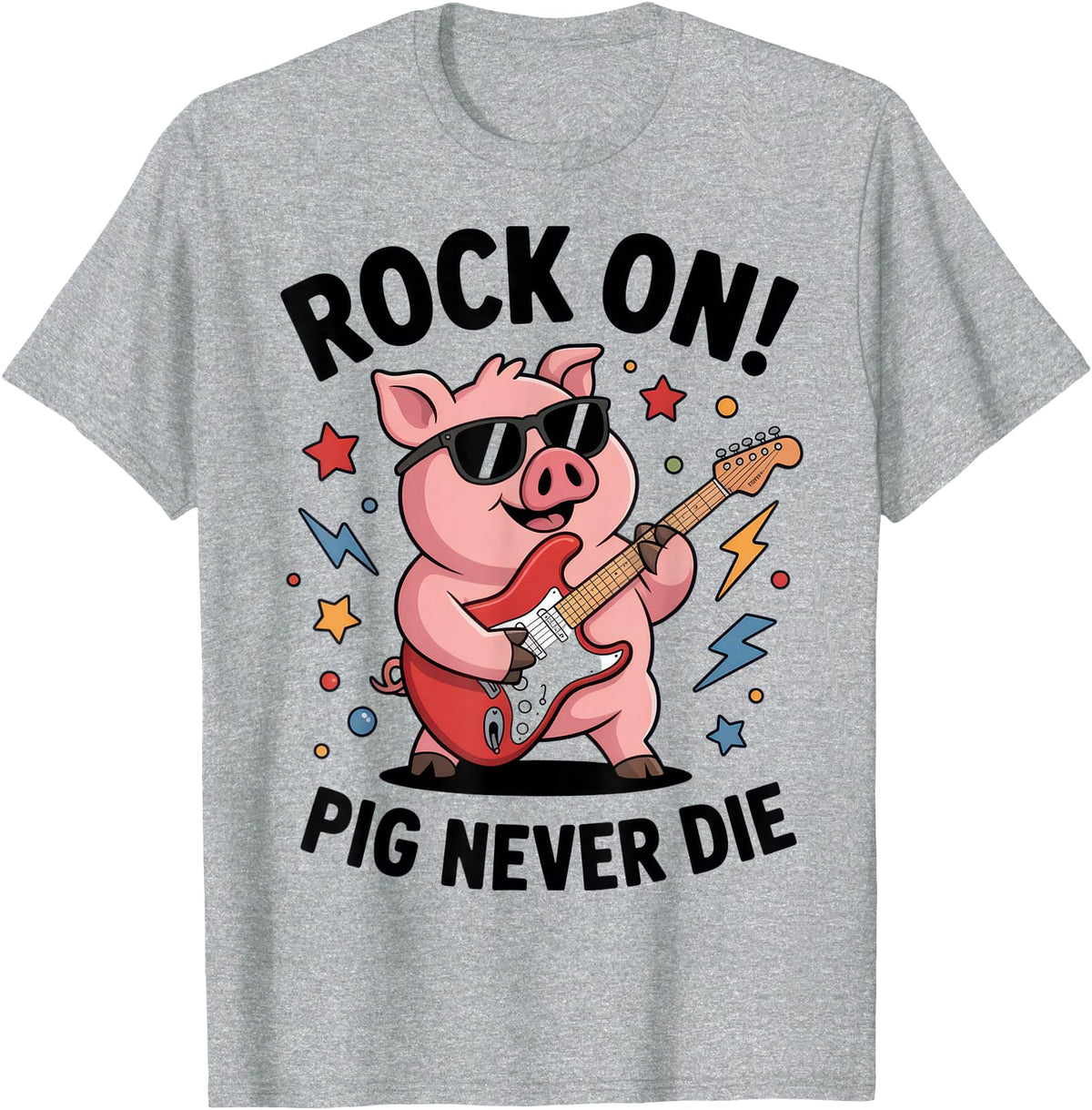 Musical Pig Tribe Collective for Rock Enthusiasts Rock On Pig Never Die Music Lovers Funny Concert Vibe T-Shirt - Heather Grey