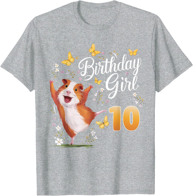 Giraffe Birthday Party by LazyPanda Guinea Pig Birthday Girl 10th Birthday Party 10 Year Old T-Shirt - Heather Grey