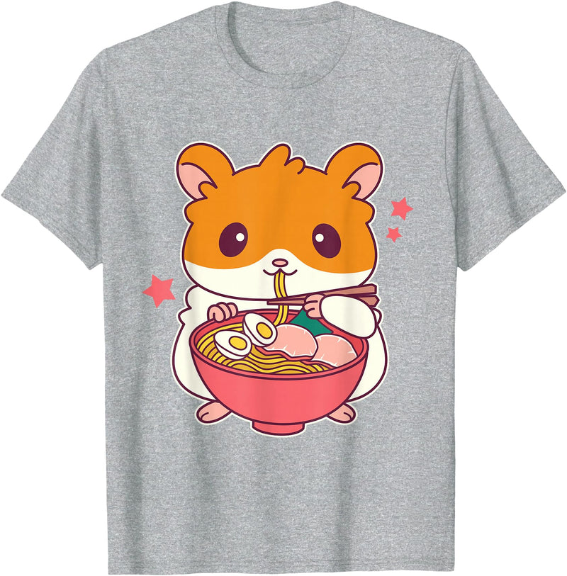 Cute Hamster Eating Ramen Hamster Lovers T-Shirt - Heather Grey