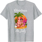Cute Funny Pig Christmas Xmas Summer Vacation Gift Christmas In July Cute Pig Funny Summer Vacation Beach Vibes T-Shirt - Heather Grey