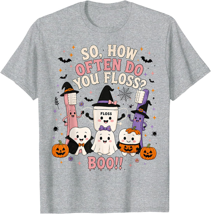 Funny Dental Dentist Halloween Tees How Often Do You Floss Funny Halloween Dentist Dental T-Shirt - Heather Grey