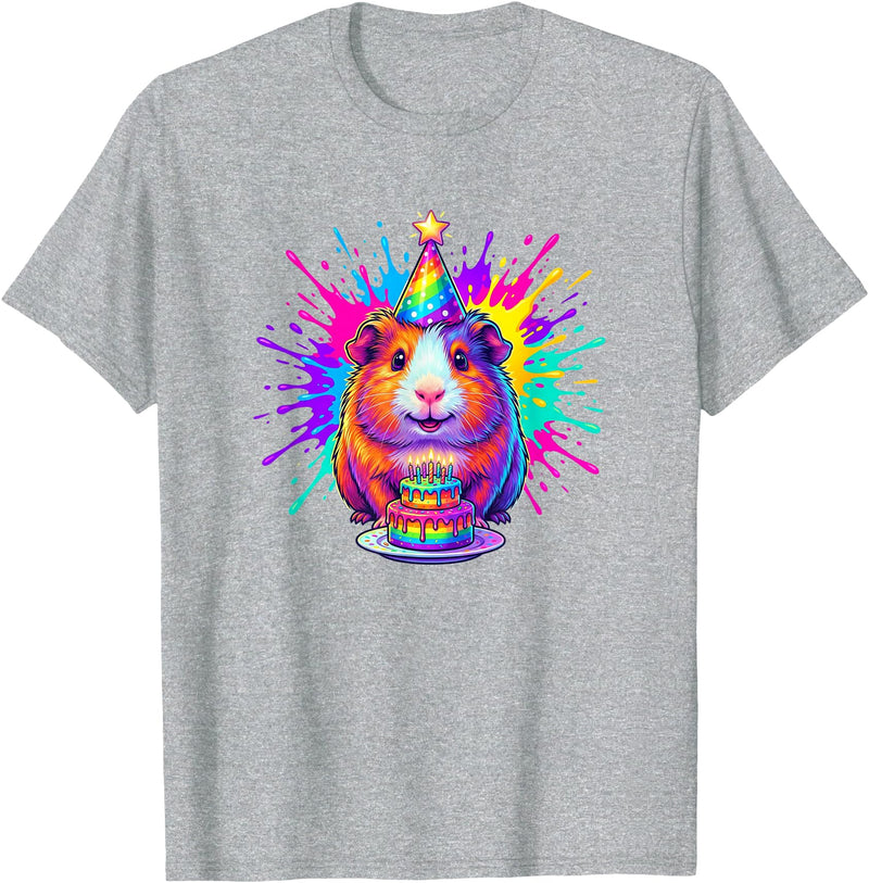 Cute Birthday Guinea Pig Rainbow Cake Party Hat Happy Birthday Guinea Pig Rainbow Cake Party Hat T-Shirt - Heather Grey
