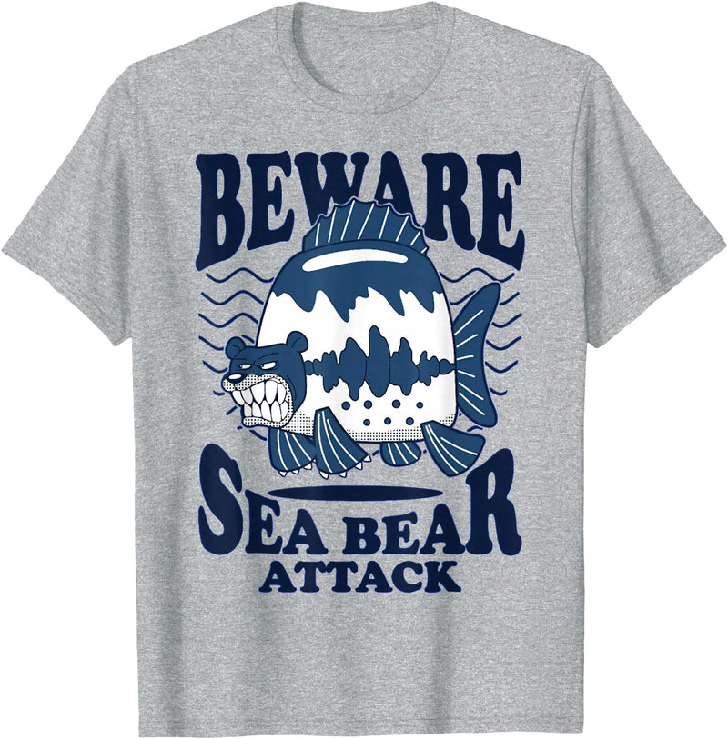River Beautiful Day Beware Sea Bear Attack T-Shirt - Heather Grey