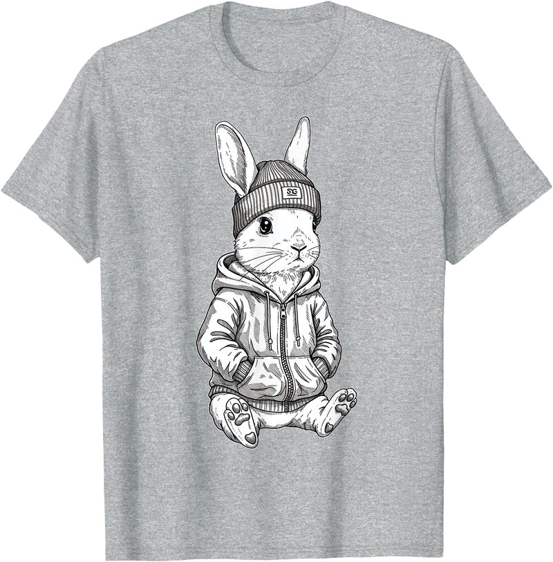 Urban Streetwear Bunny – Cool Hipster Rabbit Design Hoodie in Heather Grey