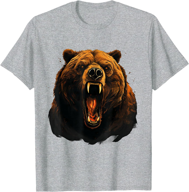 Forest Animal Art Bear Portrait Art Work Wildlife Animal Lovers Forest Motif T-Shirt - Heather Grey