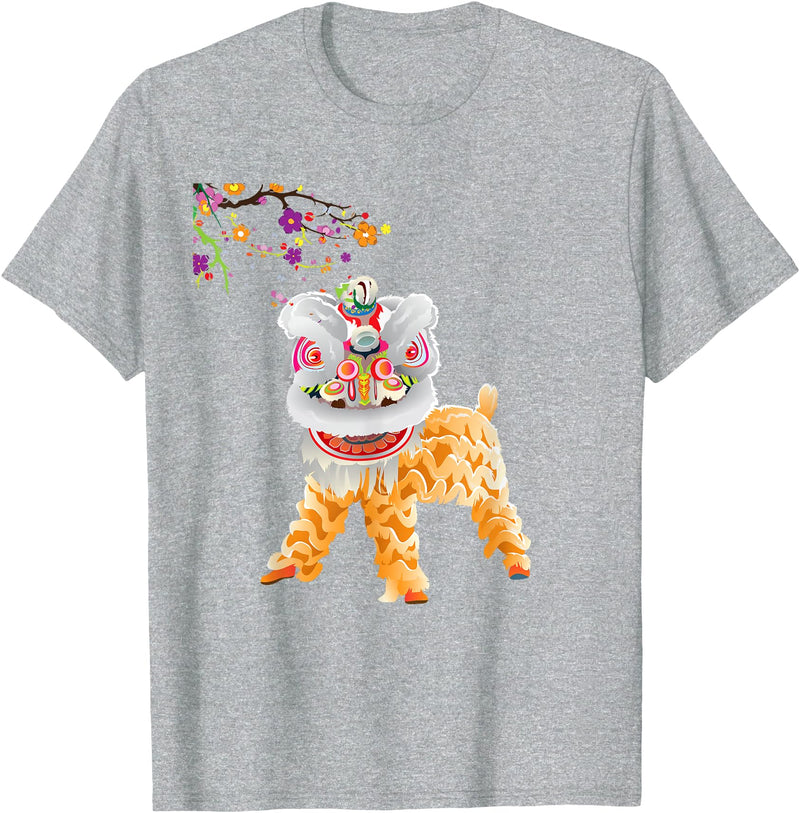 Lion Dance Shirt Chinese Costume Beautiful Chinese Lion Dance Shirt Outfit Costume Gift T-Shirt - Heather Grey