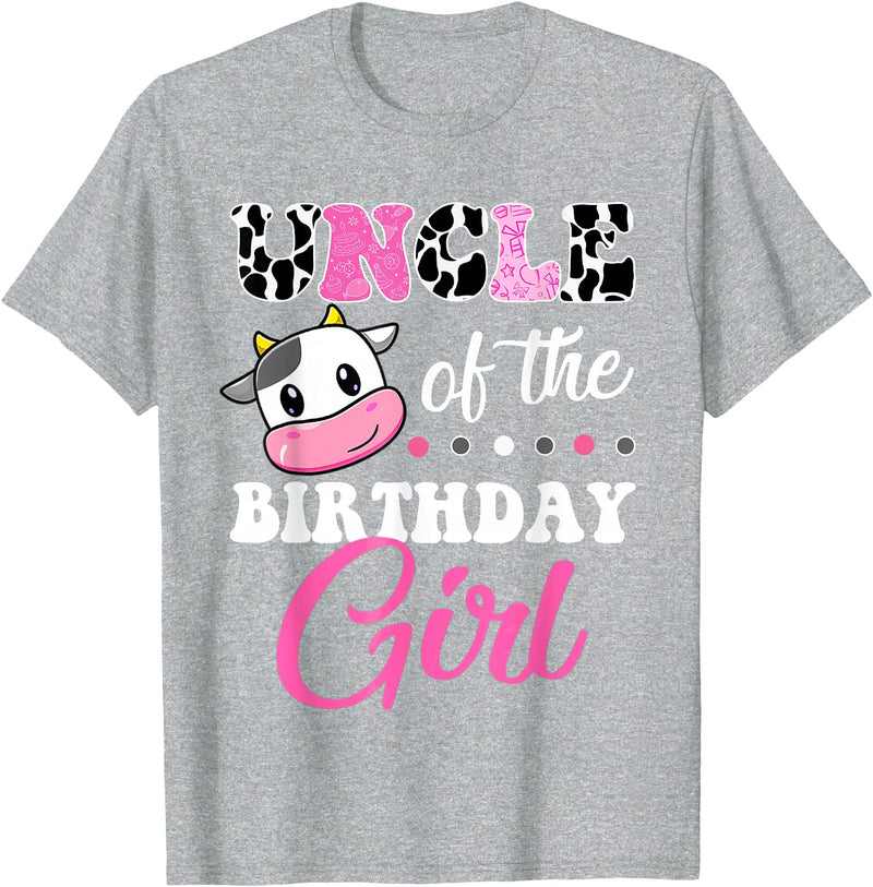 Cow Lover Birthday Men Women Kids Shirts & Gifts Uncle Of The Birthday Girl Family Matching Shirt Farm Cow T-Shirt - Heather