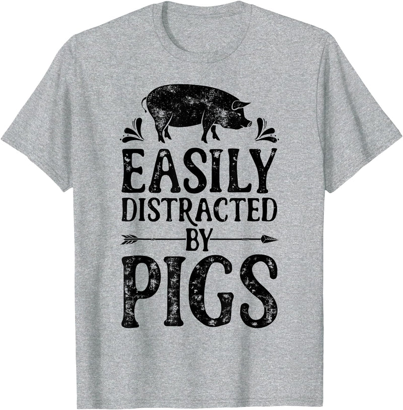 Piggy Squad Co Pig Easily Distracted By Pigs Funny Farmer Farm Animal Lover T-Shirt - Heather Grey