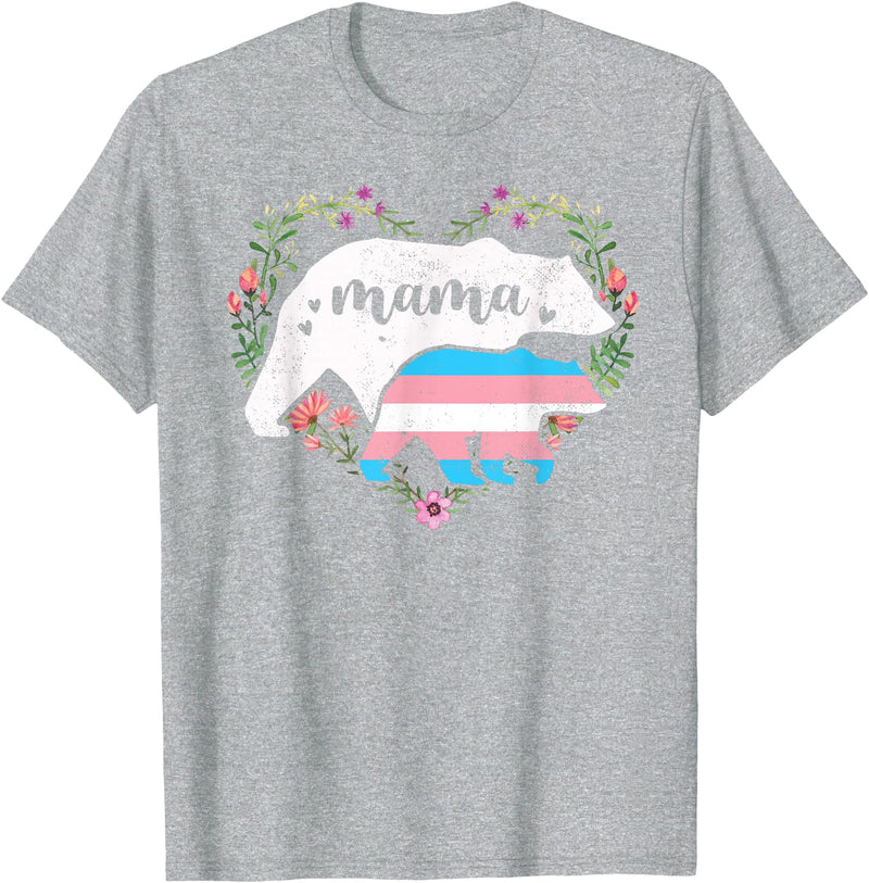 LGBT Trans Pride Shirts Mom Mama Bear for Moms LGBTQ Mama Bear Transgender Flag Gay Equal Rights Trans T-Shirt - Heather Grey