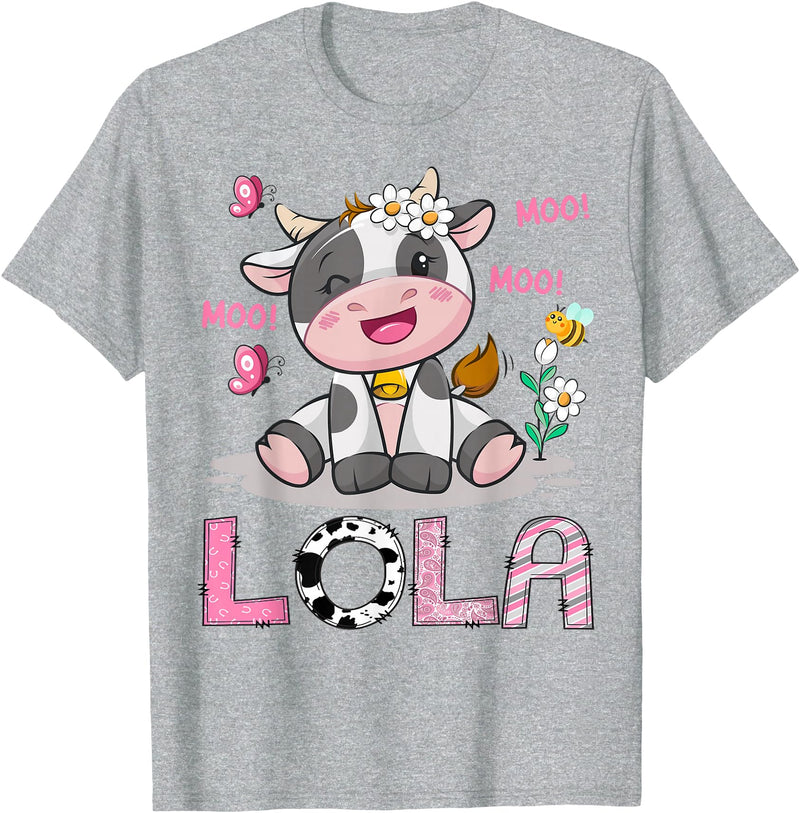 Birthday Girl Party Cow Lover Lola Cute Cow Moo Moo Farmer Birthday Girl Matching T-Shirt - Heather Grey