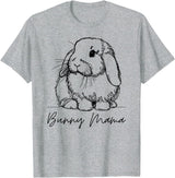 Bunny Mama Holland Lop Mom Cute Lop Rabbit Line Art T-Shirt in Heather Grey