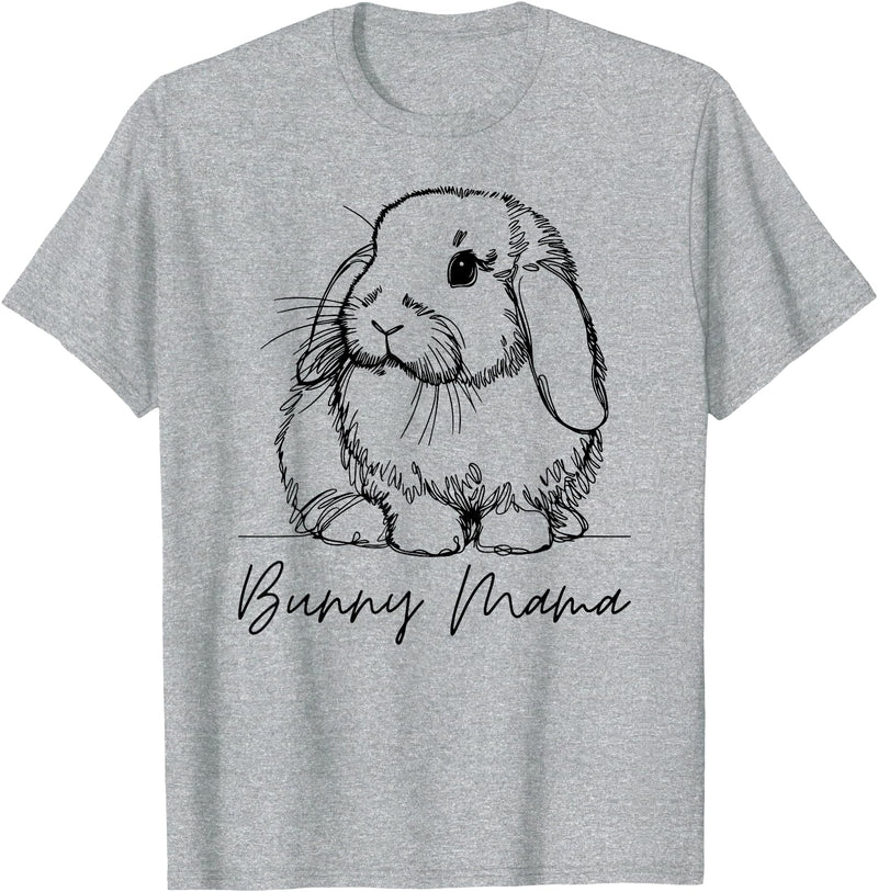 Bunny Mama Holland Lop Mom Cute Lop Rabbit Line Art T-Shirt in Heather Grey