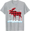 Moose Buffalo Lover Gift Co. Moose Red Buffalo Plaid Matching Pajama Family T-Shirt - Heather Grey