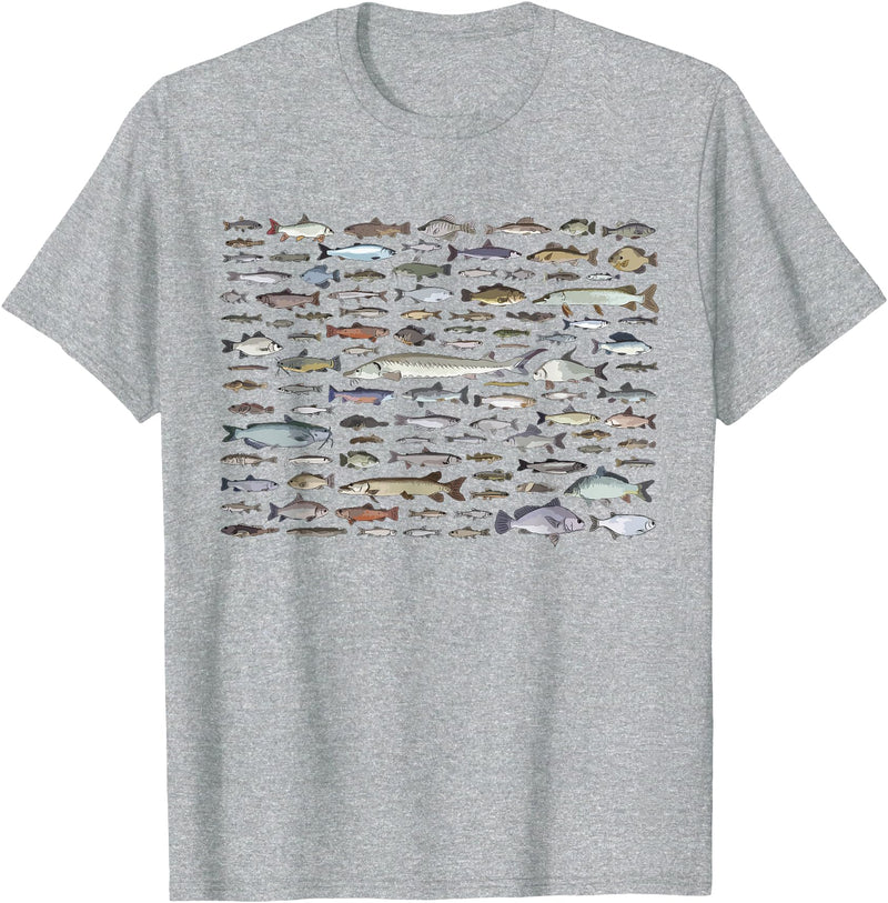100 Types Of Fish Species Tee 100 Types of Freshwater Fish Species Fishing T-Shirt - Heather Grey