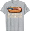 Funny Hot Dog BBQ 4th of July Tees Pig Missiles and Freedom 4th of July Patriotic Hotdog T-Shirt - Heather Grey