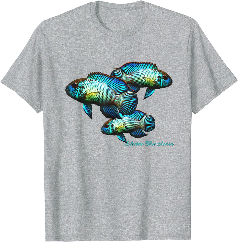 Cichlid Owners Tees Electric Blue Acara Breeders Dwarf Cichlids Aquarium Fish T-Shirt - Heather Grey