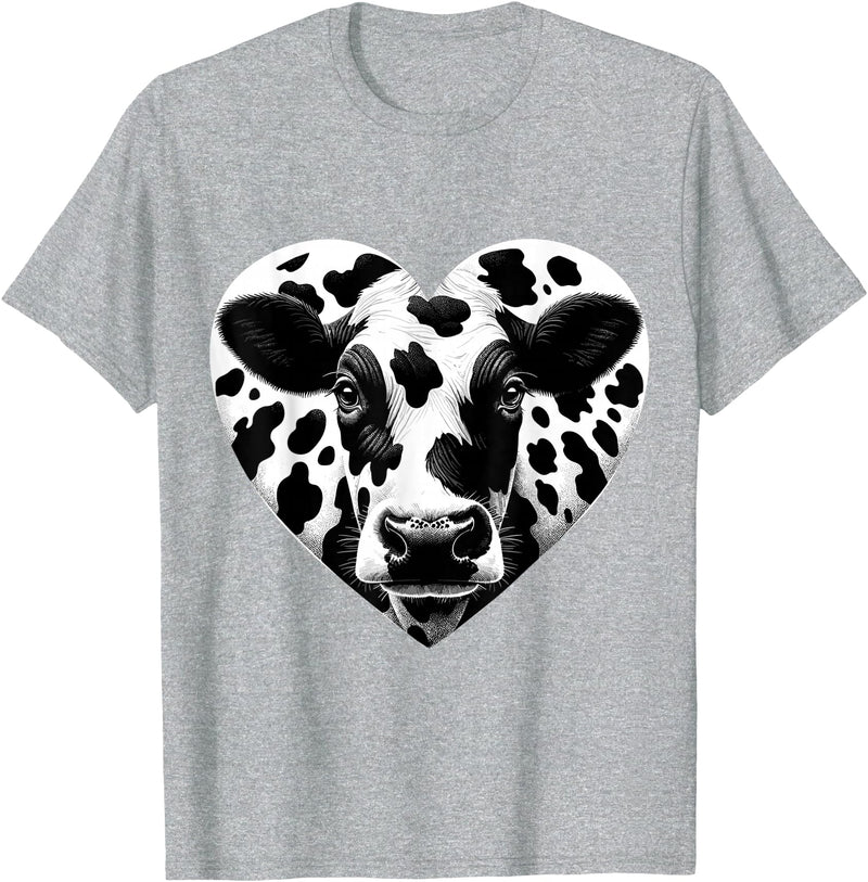 Humorous Gifts for Cow Farmer Cow Print Heart Cow Farmer Girl T-Shirt - Heather Grey