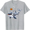 Orca Skeleton Halloween Whale Apparel Co. Skeleton Riding Mummy Orca Halloween Candy Whale T-Shirt - Heather Grey