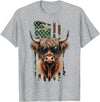 Highland Cow by AKH Highland Cow Camo American Flag, Patriotic Highland Cow T-Shirt - Heather Grey