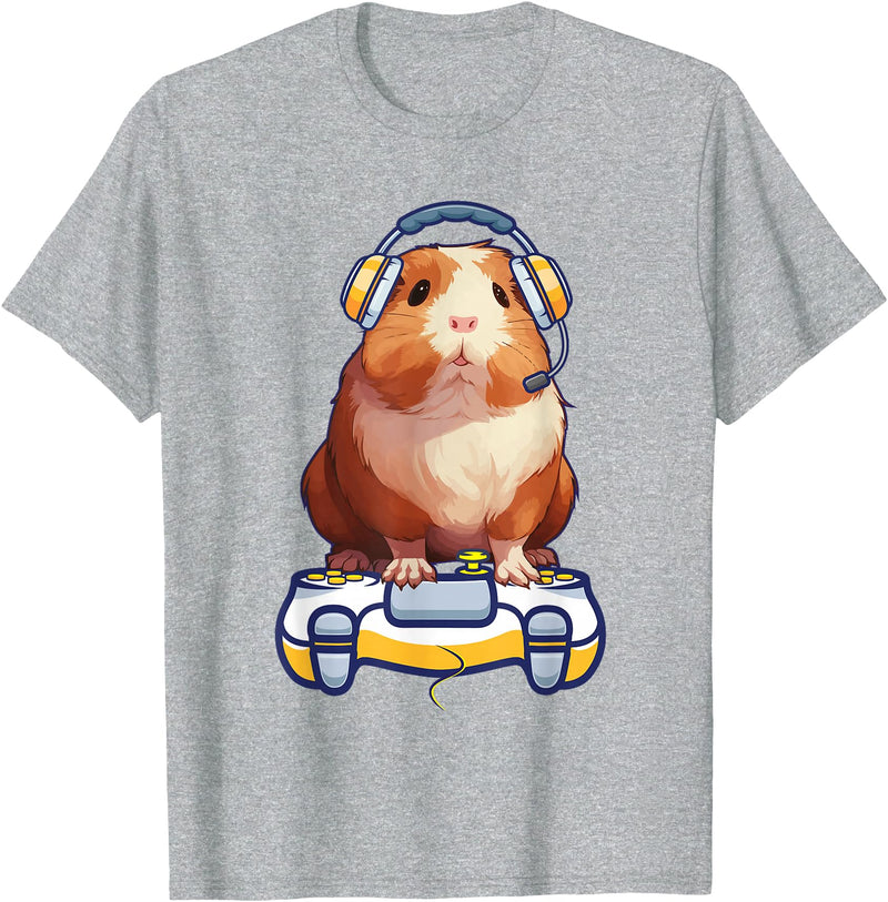 Guinea pig Video Game cavy Gift Guinea pig Gamers Funny guinea pig and Video Gamer Lover fluffy cavy Gamers T-Shirt - Heather Grey
