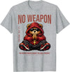 Christian Streetwear Teddy Bear Faith Sayings NO Weapon Hip Hop Praying Teddy Bear Christian Isaiah 57 14 T-Shirt - Heather Grey